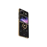 Black/Electroplated Rhinestone Finger Rings Buckle Back Shell