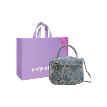 MARKANGARO Denim Bucket Bag Portable Box Bag Crossbody Bag Mini Women's Light Blue