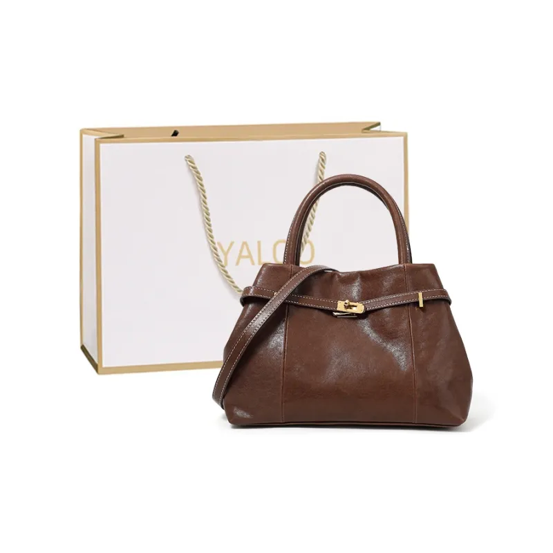 Yalu Crystal Vegetable Tanned Cow Leather One Shoulder Handbag Women's Brown/Black/Coffee-14