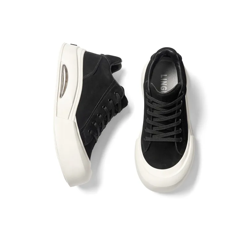 LINGMO LINGMO Lightweight Height Increasing Mid Top Skateboard Shoes Men's Black-7