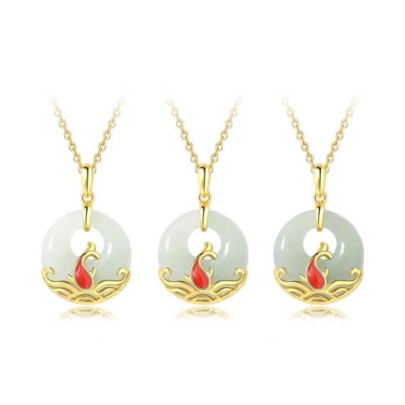 WEITIANXUAN Hetian Jade Necklaces Pale Greenish White Jade Women's-5