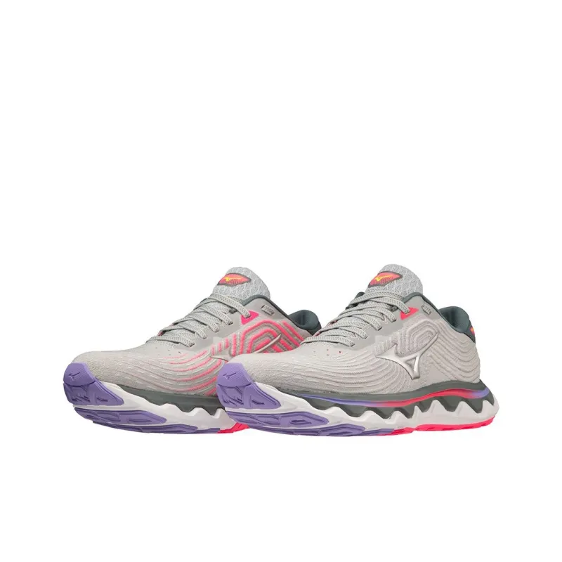 Mizuno Wave Horizon 6 Anti-Slip Wear-Resistant Low-Top Casual Running Shoes Women's Gray White Pink Purple-3