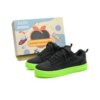 Anime Story Anti Slip Wear Resistant Lightweight Breathable Low Top Skateboard Shoes Unisex Black Green Box Included