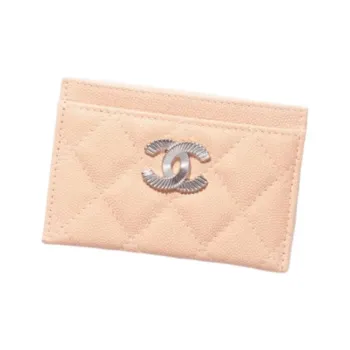 CHANEL Shiny Grain Embossed Caviar Calfskin Card Holder Women's Beige