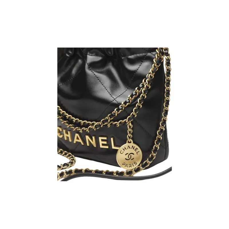 CHANEL 22 Shiny Calfskin Mini Handbag Women's Black-3