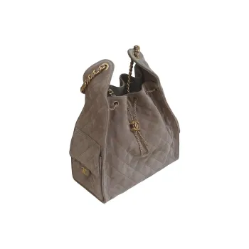 CHANEL Suede Calfskin Handbag, Shoulder Bag Women's Light Umber