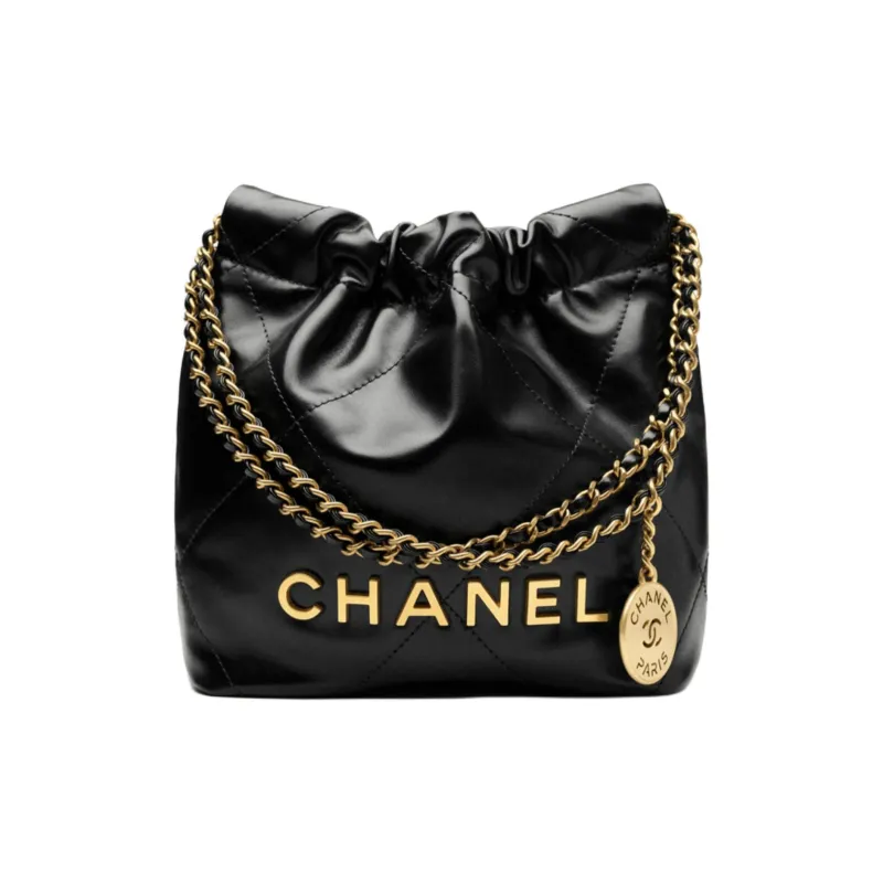 CHANEL 22 Shiny Calfskin Mini Handbag Women's Black-0