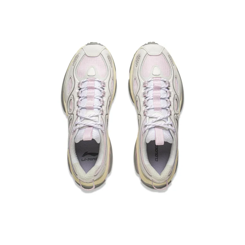 LiNing Slip Resistant Rebound Mid Top Casual Shoes Unisex White Pink-3
