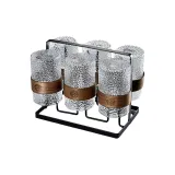 Snap Buckle Hammered Texture Cup 350ml X 6+Minimalist Style Black Holder