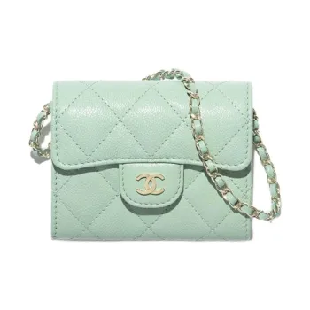 CHANEL Litchi Grain Calfskin Evening Bag Shoulder Bag Women's Light Green