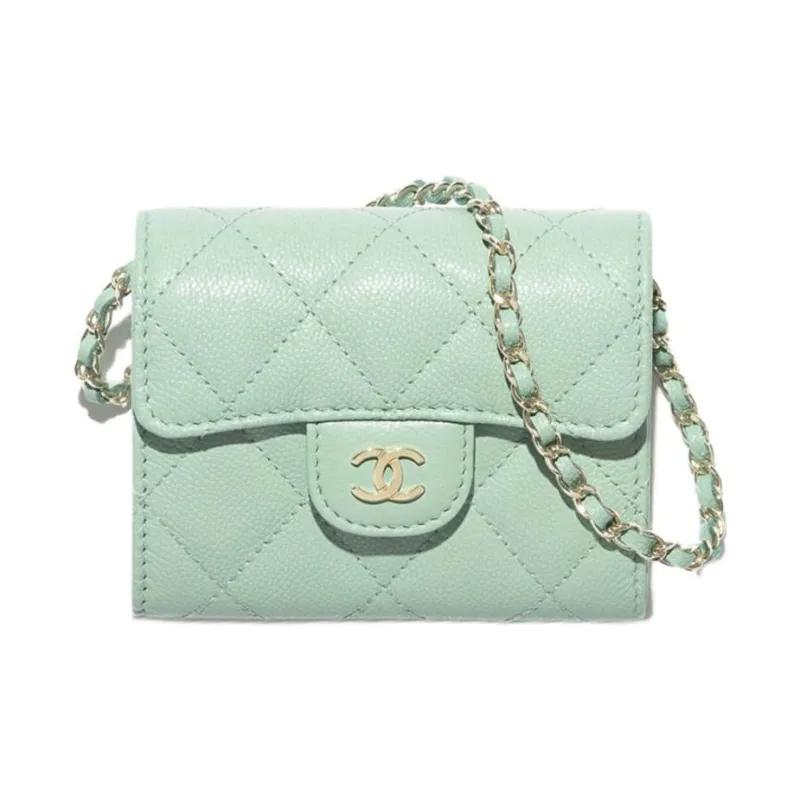 CHANEL Litchi Grain Calfskin Evening Bag Shoulder Bag Women's Light Green-0