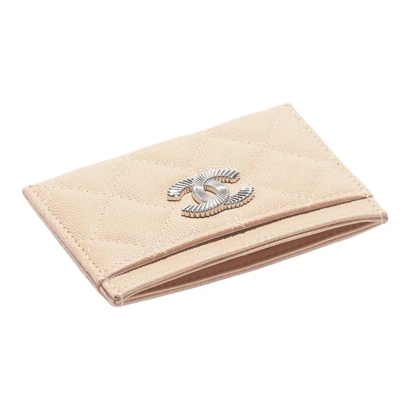 CHANEL Shiny Grain Embossed Caviar Calfskin Card Holder Women's Beige-1