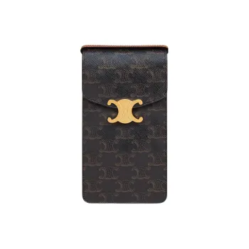 CELINE Triomphe Arc De Triomphe Canvas With Calfskin Shoulder Bag, Crossbody Bag With Cell Phone Pouch Unisex Tawny