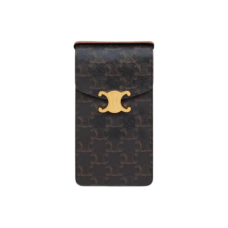 CELINE Triomphe Arc De Triomphe Canvas With Calfskin Shoulder Bag, Crossbody Bag With Cell Phone Pouch Unisex Tawny-0