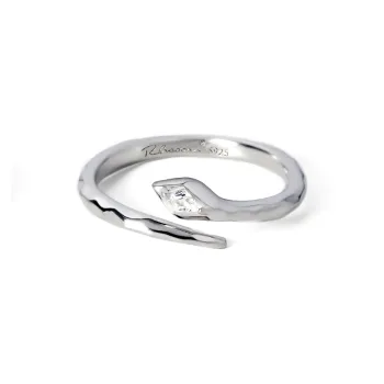 RHODON 925 Silver With Rhinestones Snake Shaped Open Ended Ring Unisex