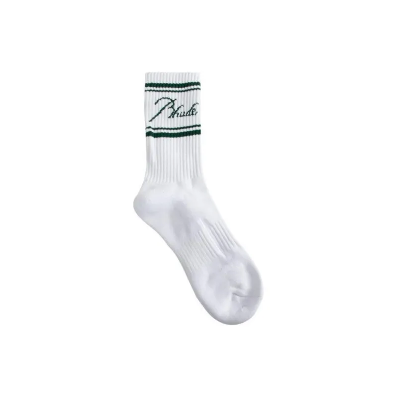 RHUDE Script Logo Sock 'White/Green'-1