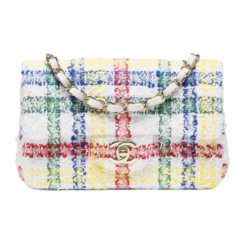 CHANEL Tweed Crossbody Bag, Shoulder Bag Mini Women's White Multicolor-0