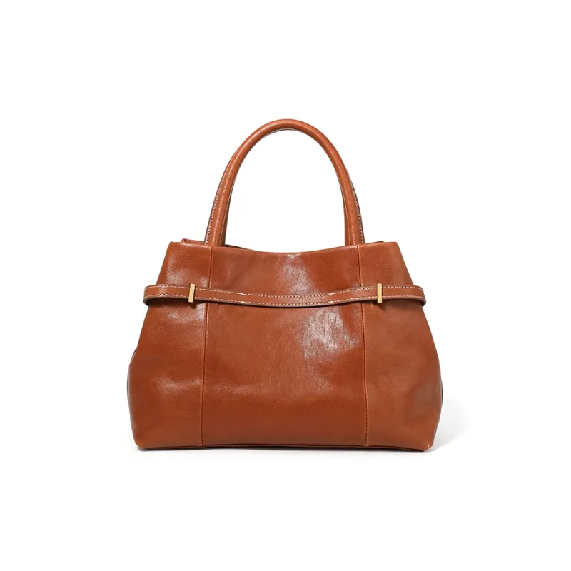 Yalu Crystal Vegetable Tanned Cow Leather One Shoulder Handbag Women's Brown/Black/Coffee-4