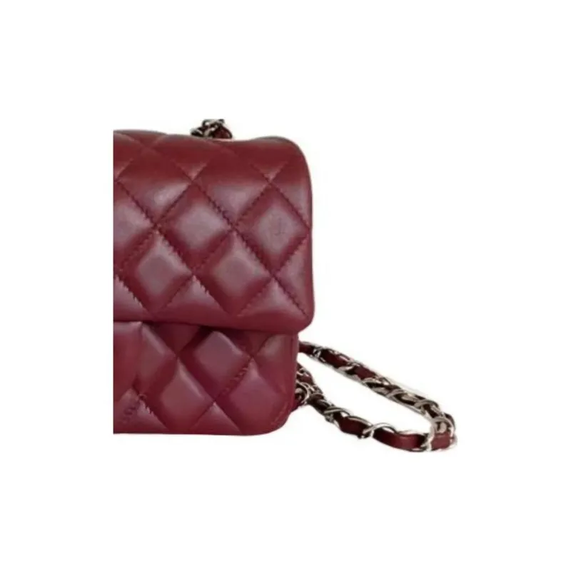 CHANEL Classic Flap CF Lambskin Shoulder Bag, Crossbody Bag Mini Women's Burgundy-2