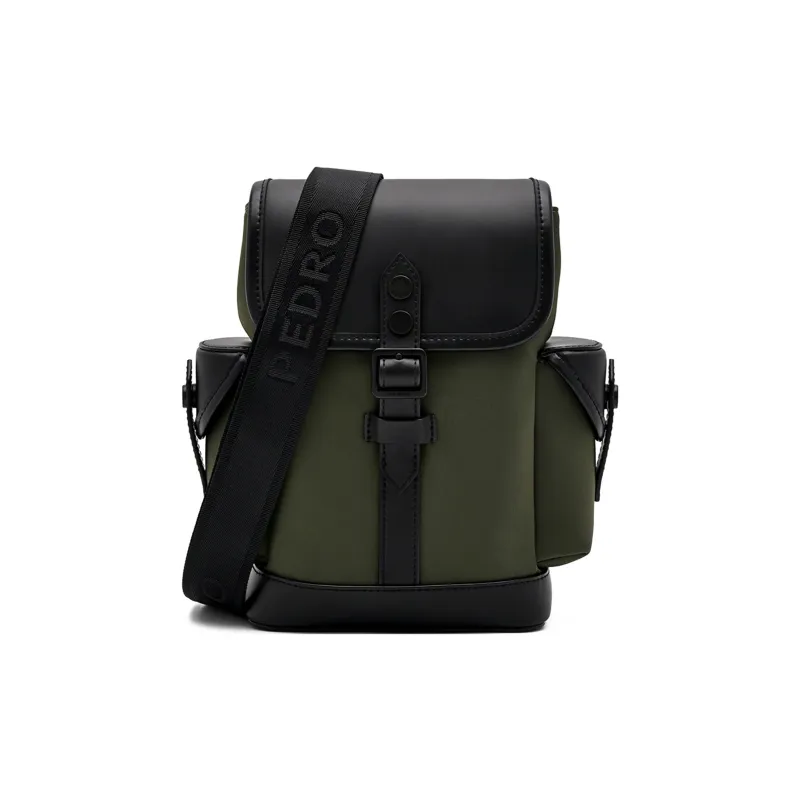 PEDRO Polyurethane Synthetic Leather Crossbody Bag, Shoulder Bag Trumpets Men's Black/Army Green-6