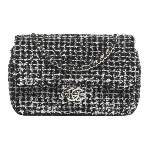 CHANEL Sequins Handbag, Shoulder Bag Regular Small Size Women's Black, White, & Silver