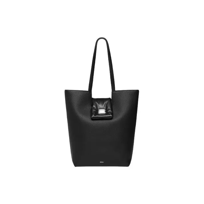 ZESH Cow Leather Handbag Shoulder Bag Large Size Women's Elephant Gray/Black-4