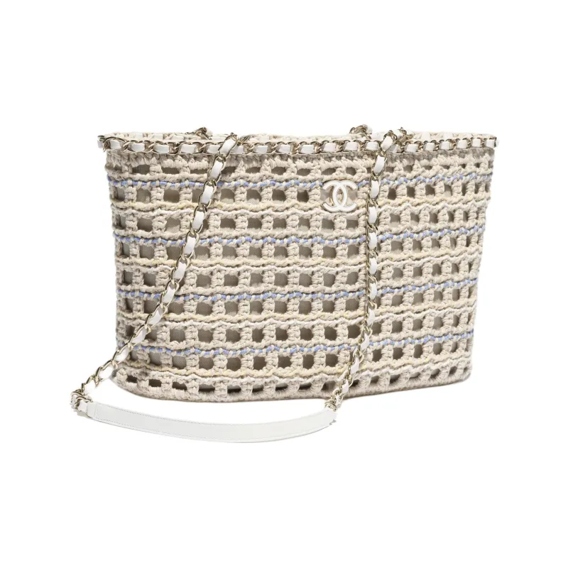CHANEL Cotton Tote Bag, Shopping Bag, Handbag, Shoulder Bag Trumpets Women's Beige & White & Blue & Yellow-1