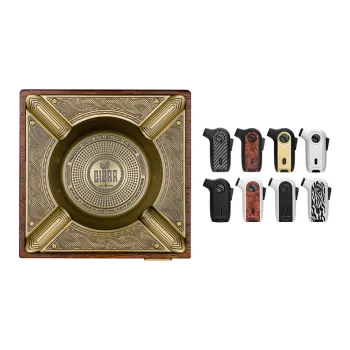 GUEVARA Alloy Slip Resistant Solid Wood Base, Cigar Ashtray, Durable Business And Home Use Silver/Copper
