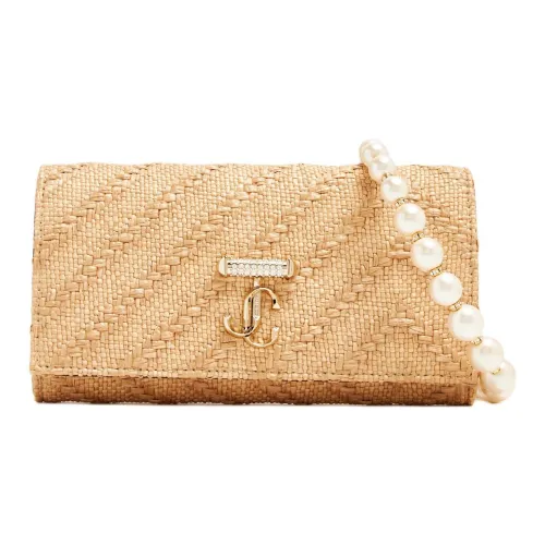 Jimmy Choo Avenue Raffia Portable One Shoulder Wallet Women's Beige