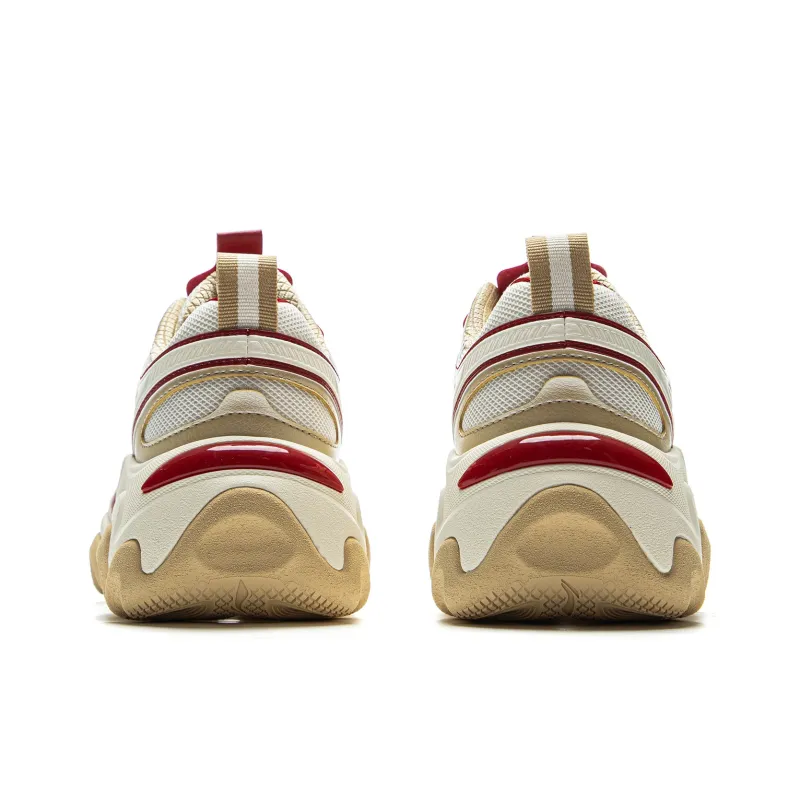 LiNing Anti-Slip Wear-Resistant Low-Top Casual Shoes Women's Beige Red-5