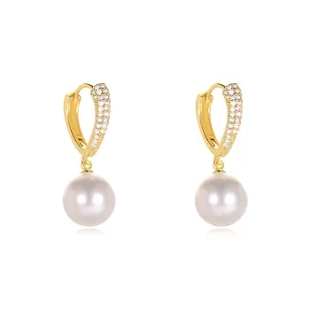 WAW Gold Plated Copper Zircon Faux Pearl Earrings Women's