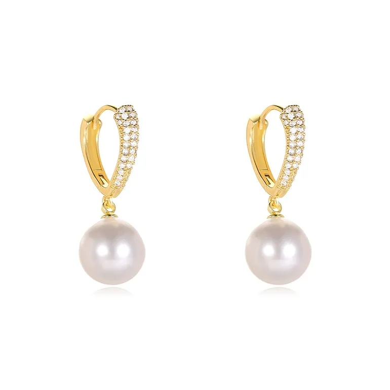 WAW Gold Plated Copper Zircon Faux Pearl Earrings Women's-0