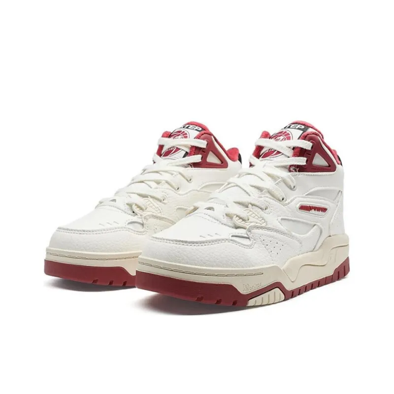 XTEP Anti Slip Wear Resistant Mid Top Skateboard Shoes Men's White Red-2