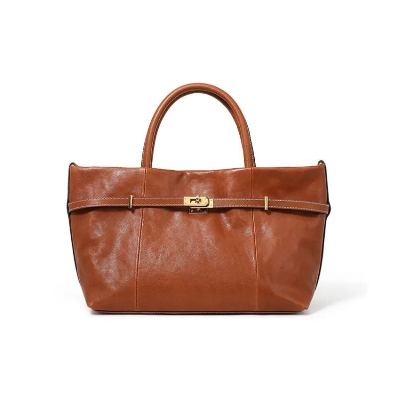 Yalu Crystal Vegetable Tanned Cow Leather One Shoulder Handbag Women's Brown/Black/Coffee-2