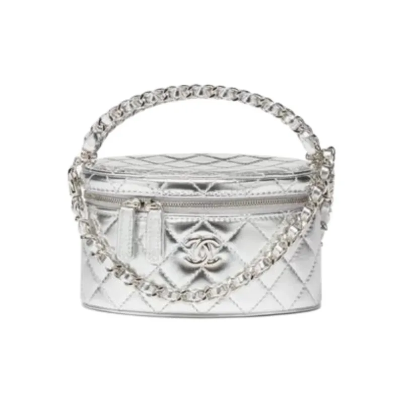 CHANEL Lambskin Shoulder Bag, Crossbody Bag, Handbag Women's Silver-0
