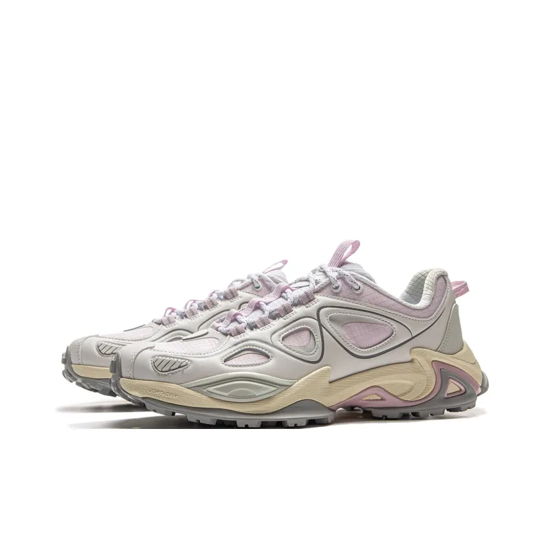 LiNing Slip Resistant Rebound Mid Top Casual Shoes Unisex White Pink-2