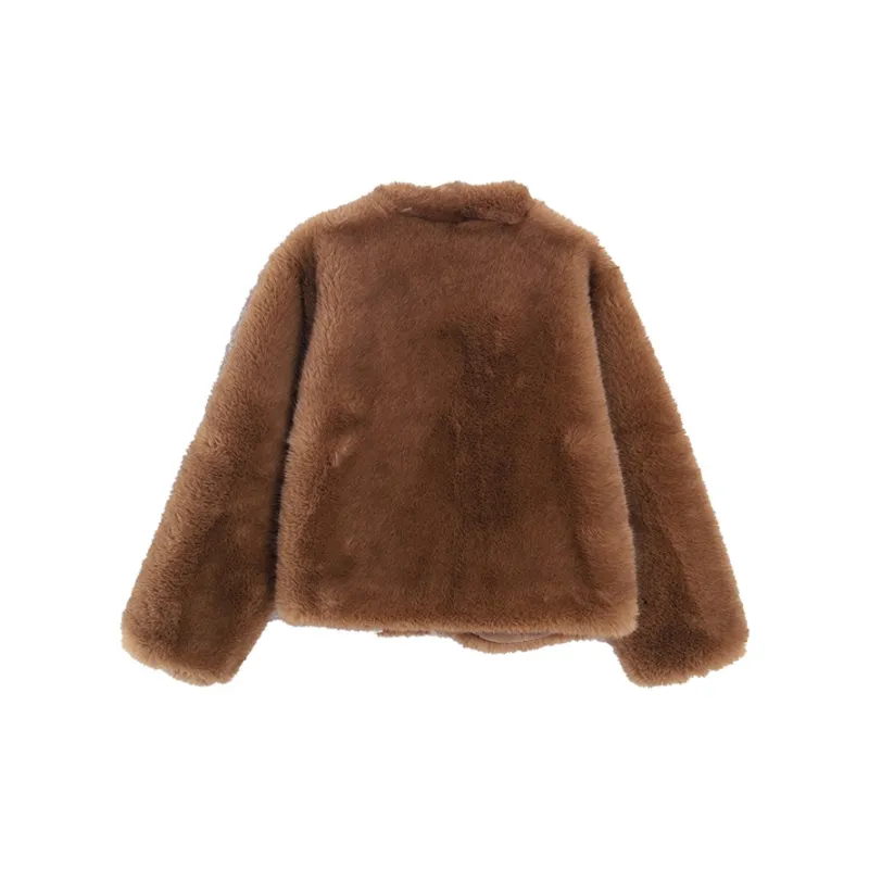 Pzhk Velvet-feel Coat Women's Blended Amber Brown-1