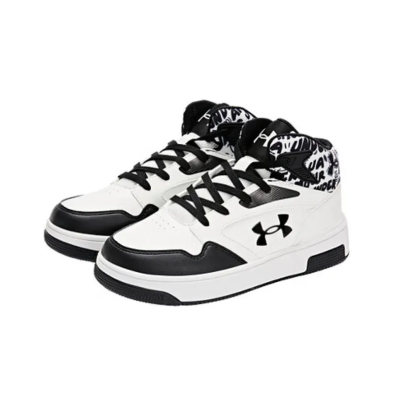 Under Armour Anti Slip Wear Resistant Mid Top Kids' Skateboarding Shoes White Teenagers-1