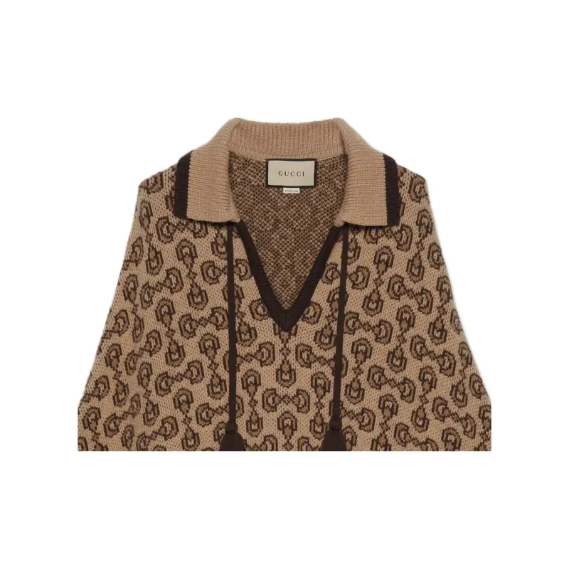 GUCCI Horsebit pattern Fringed Poncho-4