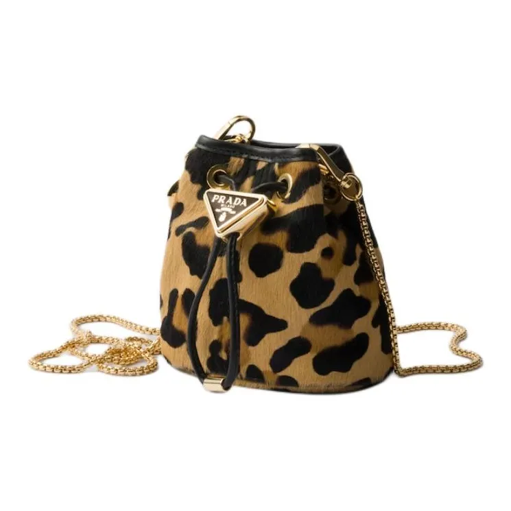 PRADA Printed Leather Bucket Bag, Shoulder Bag, Crossbody Bag Mini Women's Light Brown-1