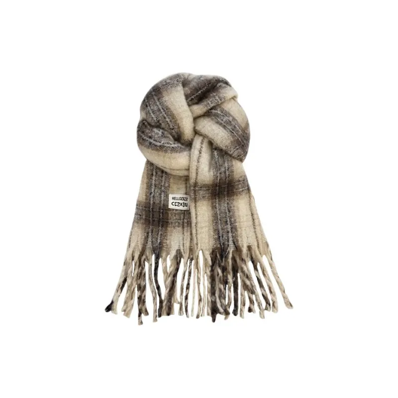 PISHUSHU Knit Scarves Unisex Beige Burgundy Khaki-0