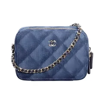 CHANEL 22BFW Denim One Shoulder Crossbody Clutch Women's Dark Blue