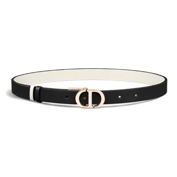 DIOR Calfskin, Brass Leather Belts Women's Black/White Width 2CM