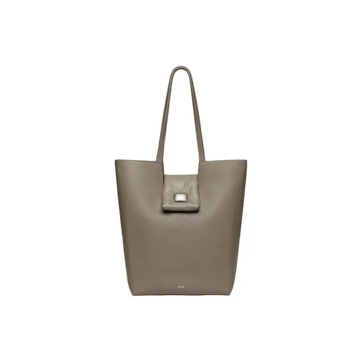 ZESH Cow Leather Handbag Shoulder Bag Large Size Women's Elephant Gray/Black-0