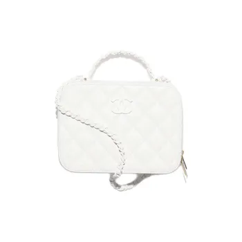 CHANEL Lambskin Handheld Makeup Bag Women's White