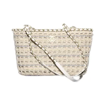 CHANEL Cotton Tote Bag, Shopping Bag, Handbag, Shoulder Bag Trumpets Women's Beige & White & Blue & Yellow