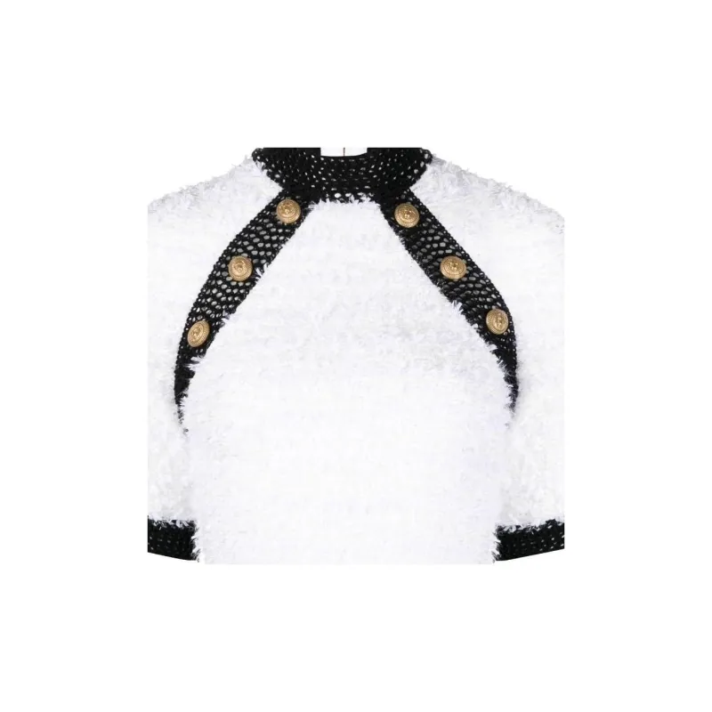 BALMAIN Button embellished Tweed Crop Top-5