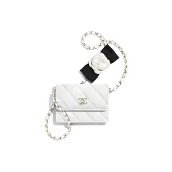 CHANEL WOC Lambskin Shoulder Bag, Crossbody Bag, Coin Purse, Card Holder Mini Women's White
