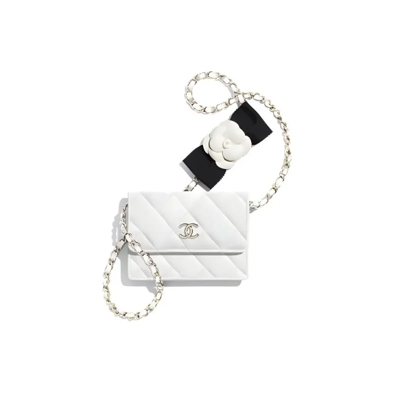 CHANEL WOC Lambskin Shoulder Bag, Crossbody Bag, Coin Purse, Card Holder Mini Women's White-0
