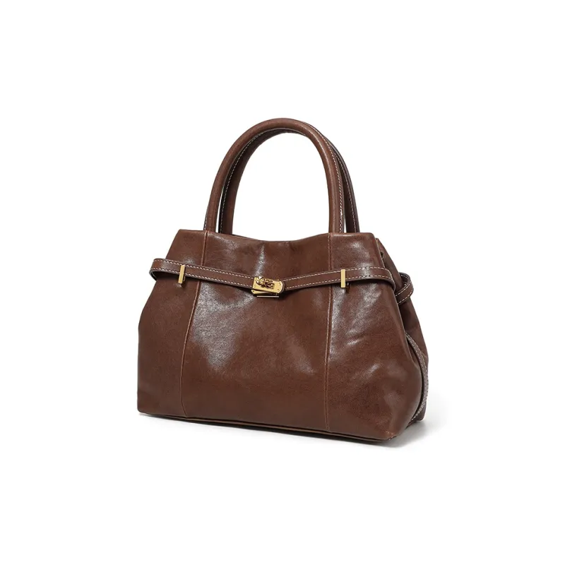Yalu Crystal Vegetable Tanned Cow Leather One Shoulder Handbag Women's Brown/Black/Coffee-16